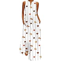 Women's Cute Love Heart Maxi Dresses Summer Sleeveless V Neck Tank Dress Plus Size Long Beach Sundress with Pockets