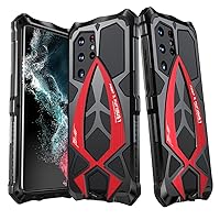 Protective Case for Samsung Galaxy 22 Ultra 5g Heavy Duty Military Phone Cover Built-in Shock Proof Metal and Silicone - Black+Red