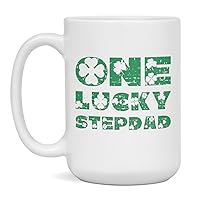 Jaynom St Patrick's Day One Lucky Stepdad Irish Ceramic Coffee Mug, 15-Ounce White
