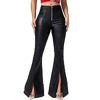 Womens Sexy Faux Leather Flare Leg Pants Trousers Women's High Waist Comfy Faux Leather Leggings Tights Stretchy