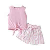 Toddler Kid Girls Clothes Hem Knotted Tank Top Striped Belted Shorts Summer 2 Piece Outfit