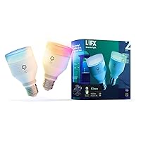 LIFX Clean, A19 1100 lumens, Full Color with Antibacterial HEV, Wi-Fi Smart LED Light Bulb, No Bridge Required, Compatible with Alexa, Hey Google, HomeKit and Siri (2-Pack), 75W