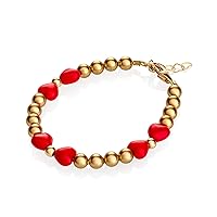 Adorable Gold Newborn Girl Bracelet - with Gold Beads and Red Bow Beads - Perfect for Newborn Gifts (B1902)