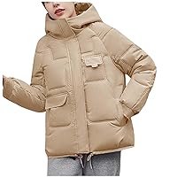 Womens Casual Solid Hooded Puffer Jacket Winter Quilted Lightweight Padded Coat High Neck Drawstring Hem Outerwear