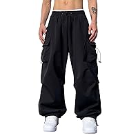 Mens Cargo Casual Pants Drawstring Loose Fit Athletic Jogger Sports Elastic Waist Outdoor Trousers Parachute Pant