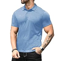 Mens Short Sleeve Polo Shirts Golf Collared Shirt Slim Fit Athletic Gym Muscle Casual Tee