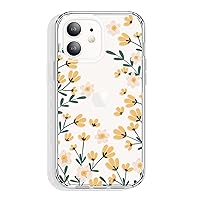 for iPhone 12 Mini Case 5.4 Inch Clear with Design, Protective Slim TPU Cover + Shockproof Bumper for Women and Girls (Cute Flowers/Yellow)