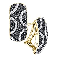 The Diamond Deal 10kt Yellow Gold Womens Round Black Color Enhanced Diamond Stripe Cluster French-clip Earrings 3/4 Cttw