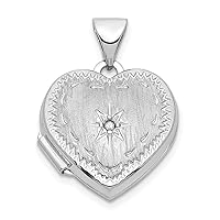 14k White Gold Brushed Diamond Star 15mm Love Heart Photo Locket Pendant Necklace Jewelry for Women