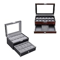 BEWISHOME Watch Box Organizer 20 Men Display Storage Case & 12 Watch Box with Valet Drawer, Luxury Watch Case