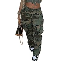 Women's Plus Size Cargo Camo Pants High Waist Slim Fit Camouflage Jogger Pants Sweatpants with Pockets