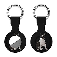 Boston Terrier Printed Silicone Case for AirTags with Keychain Protective Cover Air Tag Finder Tracker Accessories Holder