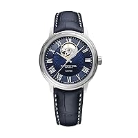 Raymond Weil Maestro Blues Men Visible Balance Wheel Automatic Watch, Blue Dial, Roman Numerals, Blue Leather Strap, 39.5 mm (Model: 2227-STC-00508)