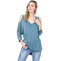 Relaxed Cold Shoulder Top (Medium, Sea Blue)