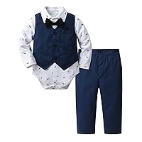 Baby Boy Clothes Suit Newborn Boys' Gentleman Bodysuit Romper+Vest+Bow Tie+Pants 4PC Toddler Boys Outfits Sets