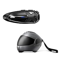 LEXIN GTX Motorcycle Bluetooth Headset, 10 Riders Helmet Intercom Communication Systems, Bundle with Model S Wireless Bluetooth Speaker, Helmet Style Portable Speaker