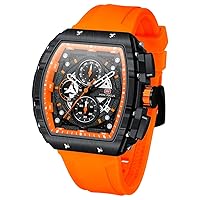 Watches for Men Luxury Skeleton Tonneau Watch for Men Waterproof Adjustable Silicone Strap Steampunk Style Chronograph Calendar Date Business Luminous Cool Large Square Face Watch