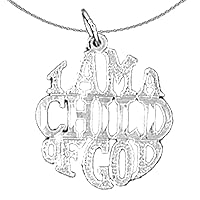 Gold Saying Necklace | 14K White Gold I Am A Child Of God Saying Pendant with 16