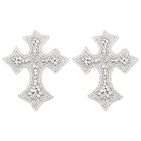 SUPERFINDINGS 2Pcs Beige Cross Appliques Patch Embroidery Iron on Sew on Clothing Patches 105x85x4.5mm Vintage Rhinestones Crucifixion Sewing DIY Badge Patches for Bag Dress Jacket Repairing