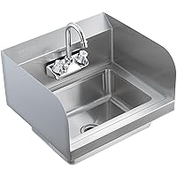 VEVOR Commercial Hand Sink with Faucet and Side Splash, NSF Stainless Steel Sink for Washing, Small Hand Washing Sink, Wall Mount Hand Basin for Restaurant, Kitchen, Bar, Garage and Home, 17x15 inch