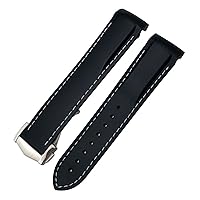 19mm Curved Rubber Watchband Fit for Omega Speedmaster Moonwatch Seamaster 300 AT150 Strap (Color : Black White, Size : Rose Buckle)
