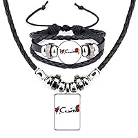 I Love Cameroon Word Flag Love Heart Illustration Leather Necklace Bracelet Jewelry Set