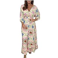 Women's Relaxed Fit Jumpsuit Batwing Sleeve V Neck Rompers Ruffle Outfits Fashion Print Wide Leg Romper Long Pants