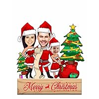 Personalized Christmas Family Caricature Photo Gift with Wooden-Stand(Photo Only)