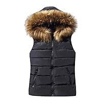 Womens Faux Fur Hood Cropped Vest Winter Warm Windproof Sleeveless Padded Jacket Fashion Casual Crop Waistcoat