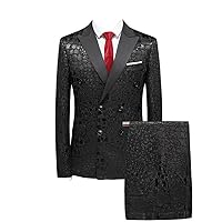 Double Breasted Suit Men Black Wedding Suit for Men Stylish Back 2 Splits Prom Party Mens Suits (Jacket+Pants)
