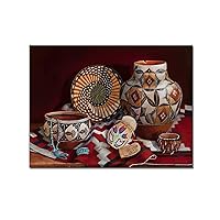 Posters Native American Pottery Wall Art Indian Bohemian Poster Painted Pallet Wall Art Canvas Painting Posters And Prints Wall Art Pictures for Living Room Bedroom Decor 24x32inch(60x80cm) Frame-sty