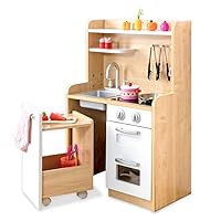 Iris Plaza OMCK-870NA Kitchen Play House with Pull Out Wagon, Injury Prevention, Round Cut, Rotating Knob, Faucet and Induction Stove, Natural