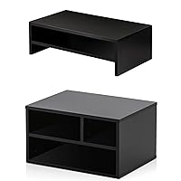 FITUEYES 2 Tiers Monitor Stand & Desktop Printer Stand with 3 Compartments, Black