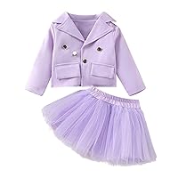 Baby Clothes for A Tire Toddler Girls Long Sleeve Turn Down Collar Solid Tops Coat Tulle Skirt Outfits Girl Sleeve (Purple, 6-12 Months)