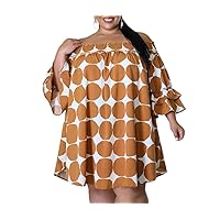 Women One Shoulder Plus Size Party Dresses Casual Dot Print Ruffle Sleeved Dress