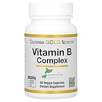 California Gold Nutrition Vitamin B Complex, Thiamin B1, Riboflavin B2, Niacin B3, Pyridoxine B6, Biotin B7, Pantothenic Acid B5 and Pro Folate B9, Gluten Free, Non GMO, 60 Veggie Capsules