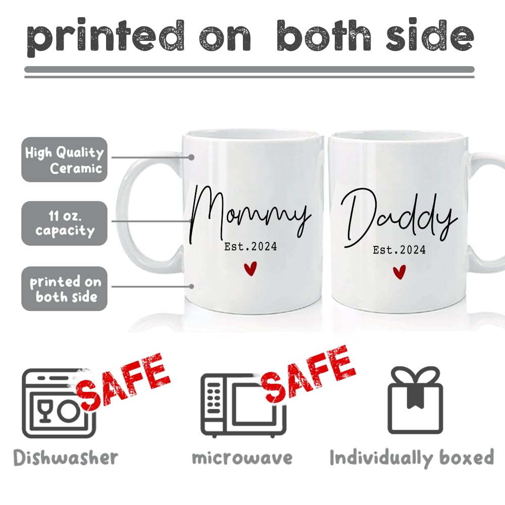 MNEDLAD New Daddy & Mommy Est 2024 Coffee Mugs, First Time Mommy Daddy Gift Set of 2, Pregnancy Announcement, Prospective Parents Mugs Gift, New Parents Gift, Baby Reveal Mug-m146