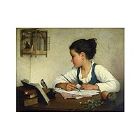 Henriette Browne Young Girl Writing at Her Desk with Birds - Small - Semi Gloss - Unframed