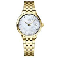 RAYMOND WEIL Toccata Classic Women's Watch, Mother-of-Pearl Dial, 11 Diamonds, Stainless Steel, Yellow Gold PVD Plating, 29 mm (Model: 5985-P-97081)
