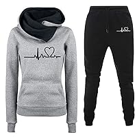 Tracksuit Outfits for Women 2 Piece Jogger Set Heart Print Sweatsuit Hoodie and Sweatpants Track Suit Fall Clothes