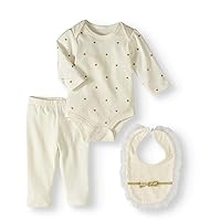 Newborn Girl Bodysuit, Pants & Bib, 3pc Outfit Set