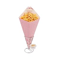 Restaurantware Conetek 10-In Eco-Friendly Finger Food Cones with Built-in Condiment Dipping Pocket: for Appetizers - Food-Safe Paper Cone with Picnic Print Styling - Disposable & Recyclable - 100-CT