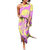 joysale Casual Dresses for Womens 2024 Floral Print One Shoulder Dress Elegant Party Boho Maxi Dress Vacation Beach Dresses