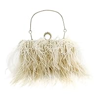 Women's Ostrich Feather Evening Handbags and Clutches Vintage Tassel Pearl Chain Crystal Tote Bags Wedding Party