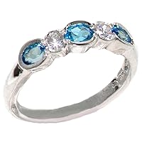 925 Sterling Silver Real Genuine Blue Topaz & Diamond Womens Eternity Ring (0.11 cttw, H-I Color, I2-I3 Clarity)