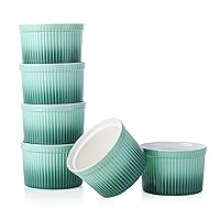 8oz Porcelain Ramekins, Henten Home Souffle Dishes Bowls for Baking, Pudding, Creme Brulee, Custard Cups, Serving Dip, Oven, Microwave and Dishwasher Safe (8oz,Avocado Green)