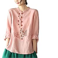 Chinese Style Blouse Vintage Embroidery Shirts Women Long Sleeves Casual Tops Chinese Style Cheongsam Button Blouse