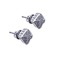 14K White Gold Plated Round Cut AAA Cz Diamonds Small Micro Pave Set Cluster Square Studs Earrings With Screw Back