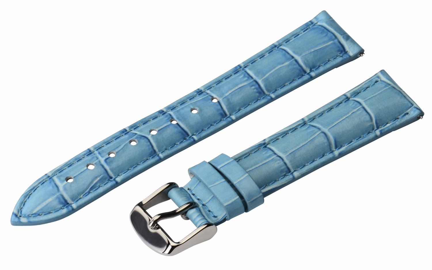 Clockwork Synergy - 2 Piece Classic Croco Grain Ss Leather Watch Band Straps - Sky Blue - 20mm for Men Women
