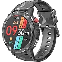 GABLOK Smartwatches Smartwatch Men's IP68 3ATM Outdoor Sports Fitness 24 Hour Monitoring 400mAh 1.6 Inch Smartwatch Electronics (Color : Black Silicone, Size : 1)